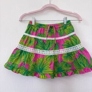 LILLY PULITZER Skirt Pink Green Floral Ruffle Cotton Lined Girls Size 7 Tropical